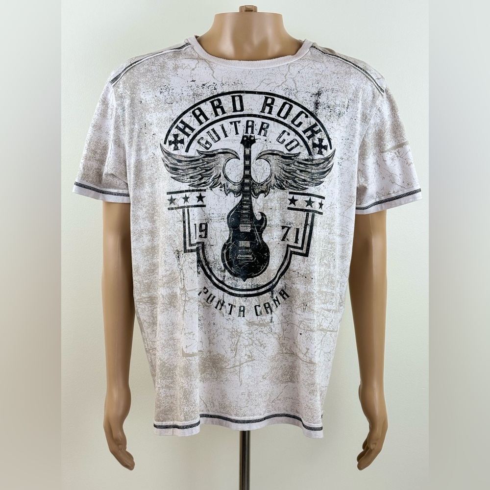 Hard Rock Guitar Company Punta Cana White Short Sleeve Shirt, Men's Size XXL